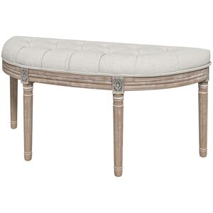 HOMCOM Banc bout de lit en forme demi-lune style Louis XVI structure en bois massif sculpté siège en tissu aspect lin crème