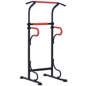 HOMCOM Station de musculation multifonctions barre de traction chaise romaine hauteur reglable acier noir rouge