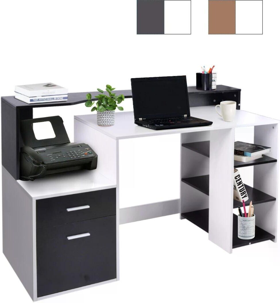 HOMCOM Bureau/Meuble Informatique Moderne avec de Nombreux Rangements 140L X 55L X 92Hcm Noir et Blanc