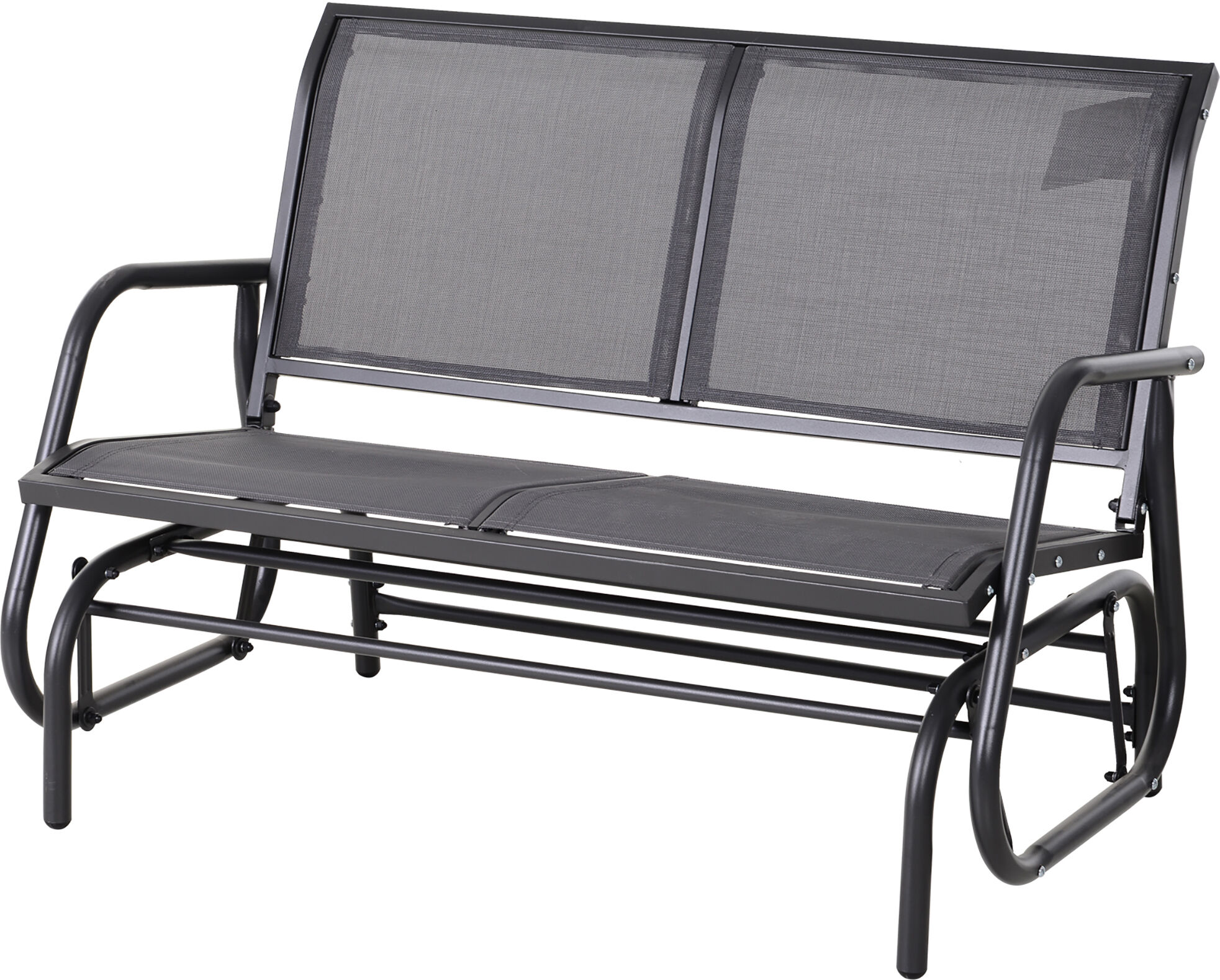 Outsunny Banc à bascule de jardin 2 places design contemporain grand confort accoudoirs assise et dossier ergonomique acier textilène gris-AOSOM.fr