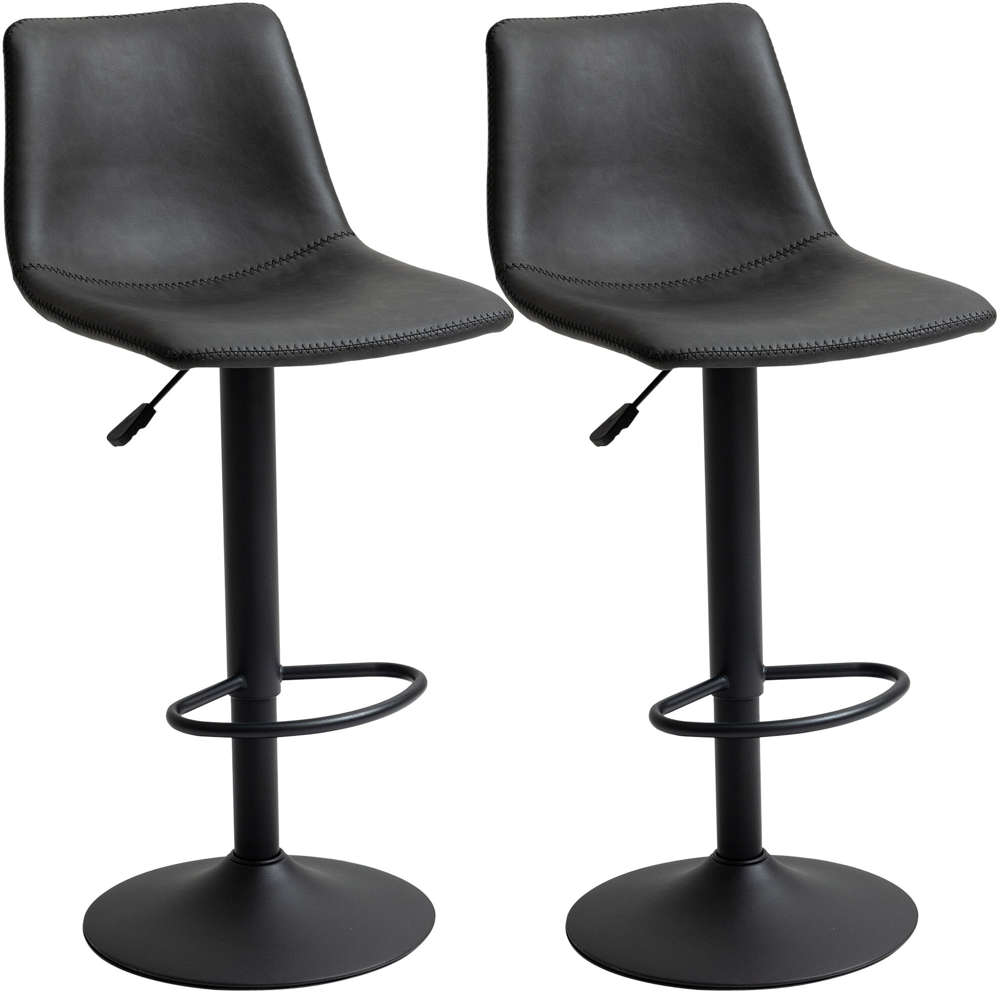 HOMCOM Lot de 2 tabourets de bar style vintage réglable pivotant avec repose-pieds revêtement synthétique - noir - hauteur réglable 60-81H cm