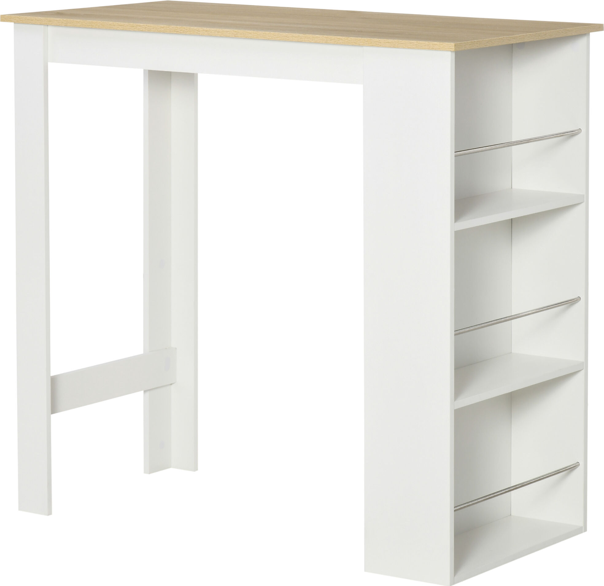 HOMCOM Table de bar table haute de cuisine mange-debout comptoir dim. 112L x 57l x 106H cm 3 étagères aspect chêne clair blanc