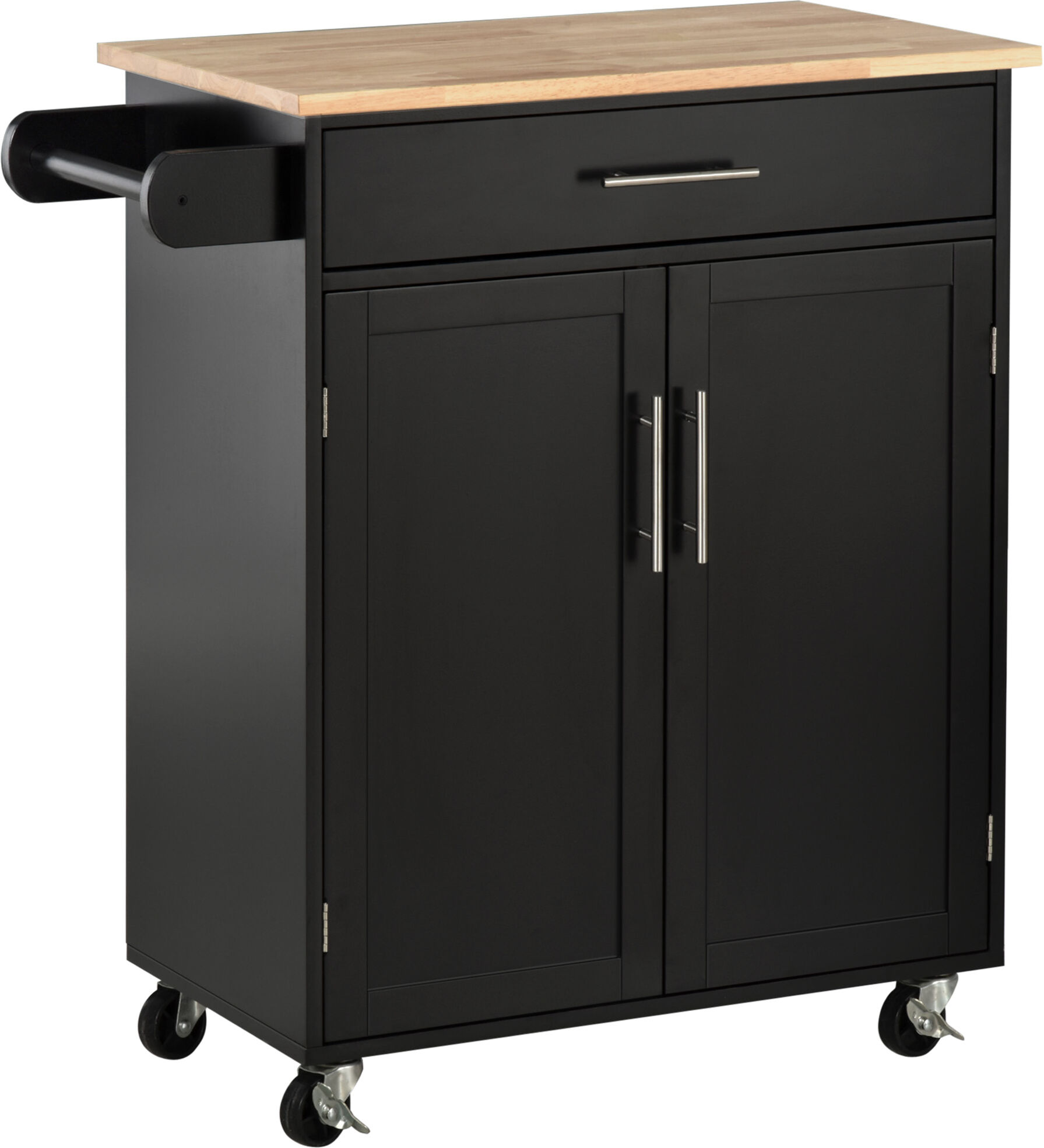 HOMCOM Chariot de cuisine avec tiroir porte-serviette et placard à étagère réglable à roulettes polyvalent en bois massif panneau MDF P2 noir