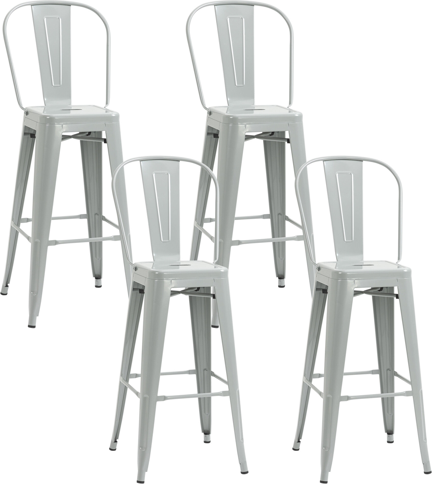 HOMCOM Lot de 4 tabourets de Bar en Métal Chaise de bar Industriel avec Dossier Hauteur Assise 76,5 cm mét Gris