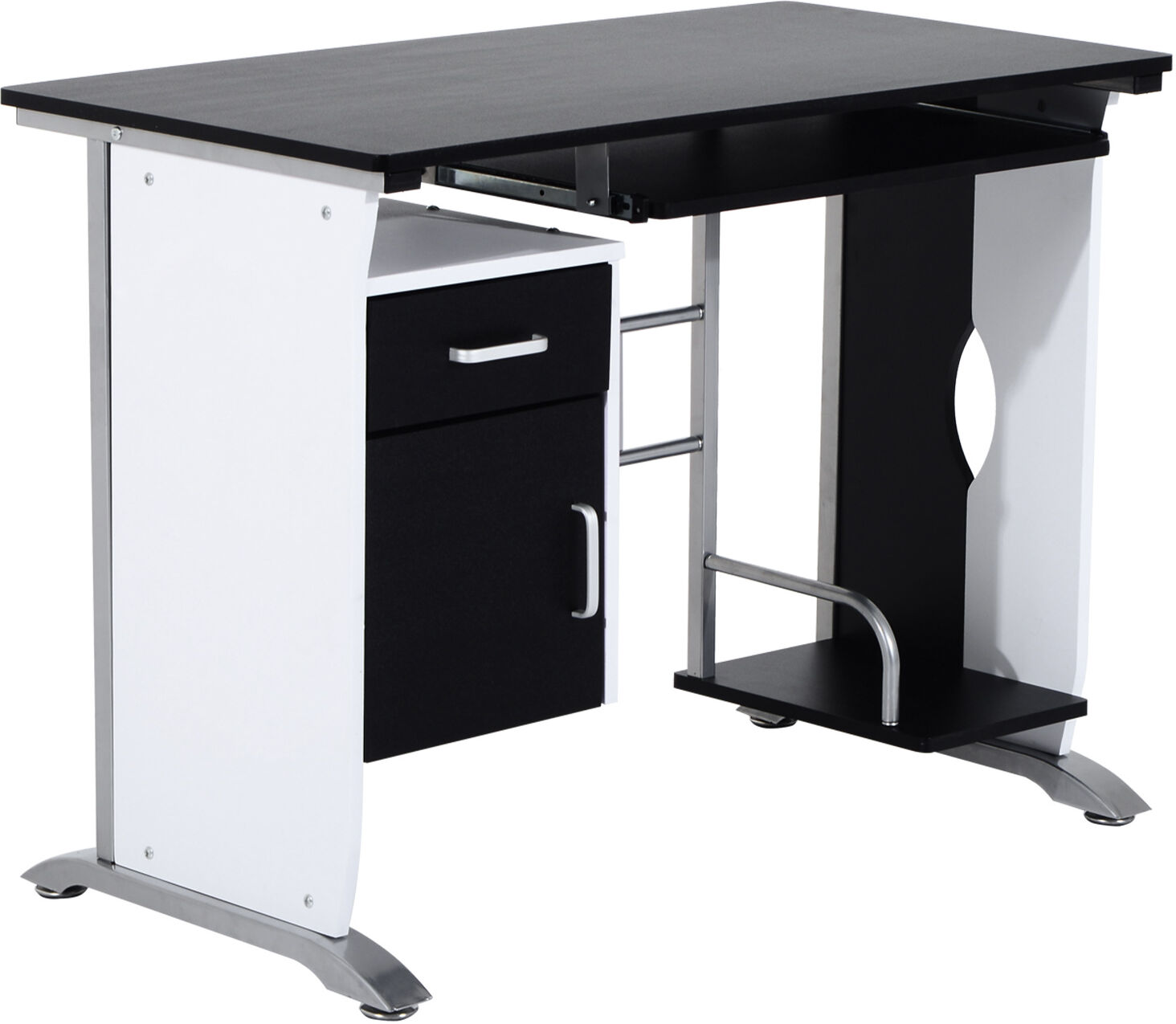 HOMCOM Bureau informatique design en mdf 100 L x 52 I x 75H cm noir et blanc