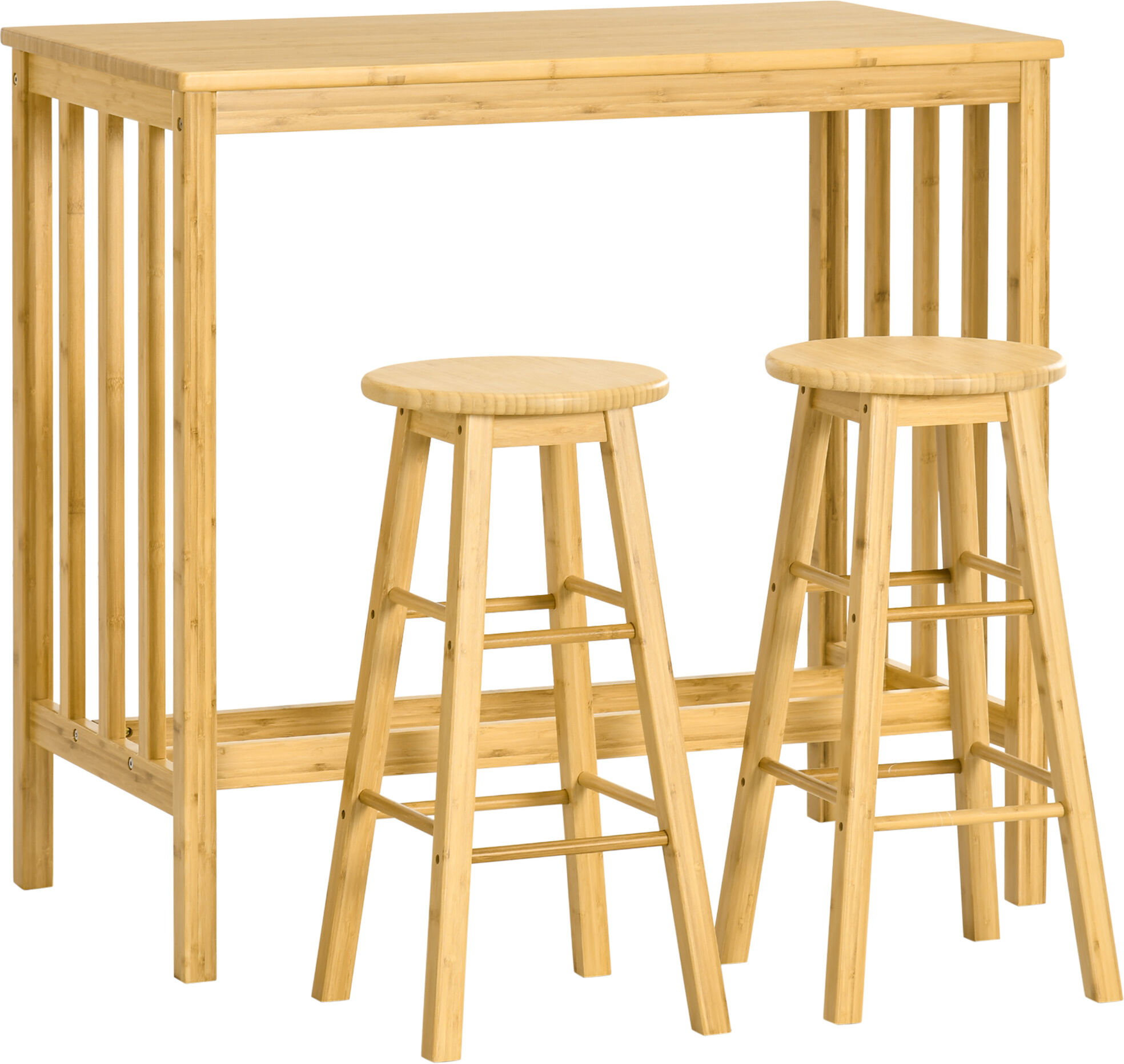 HOMCOM Ensemble table de bar rectangulaire + 2 tabourets ronds bambou avec repose-pieds 3 pièces 98 x 53 x 90 cm bois naturel   Aosom France