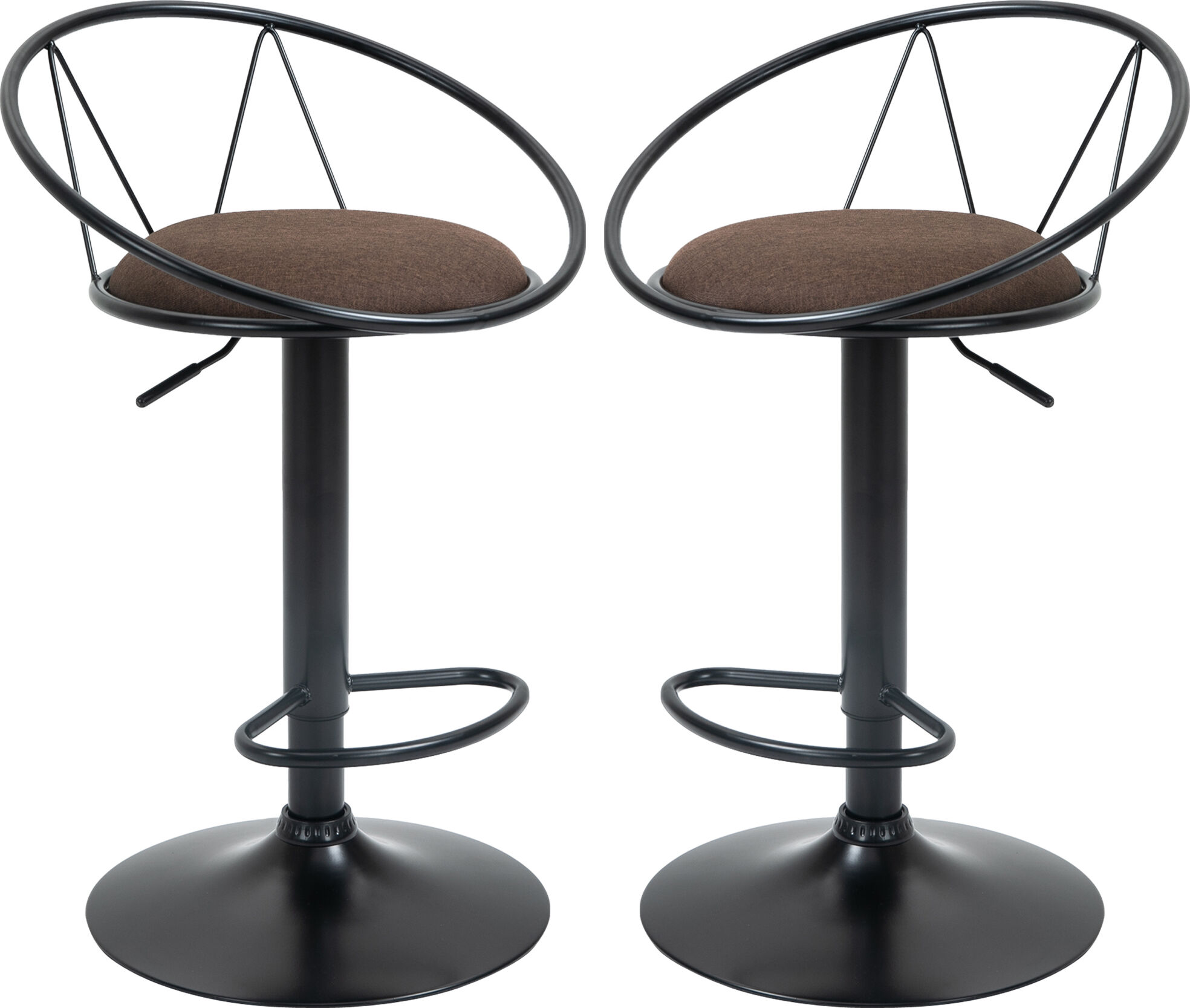 HOMCOM Lot de 2 tabourets de Bar Design néo-rétro réglable pivotant avec Repose-Pied métal Noir Lin Marron   Aosom France