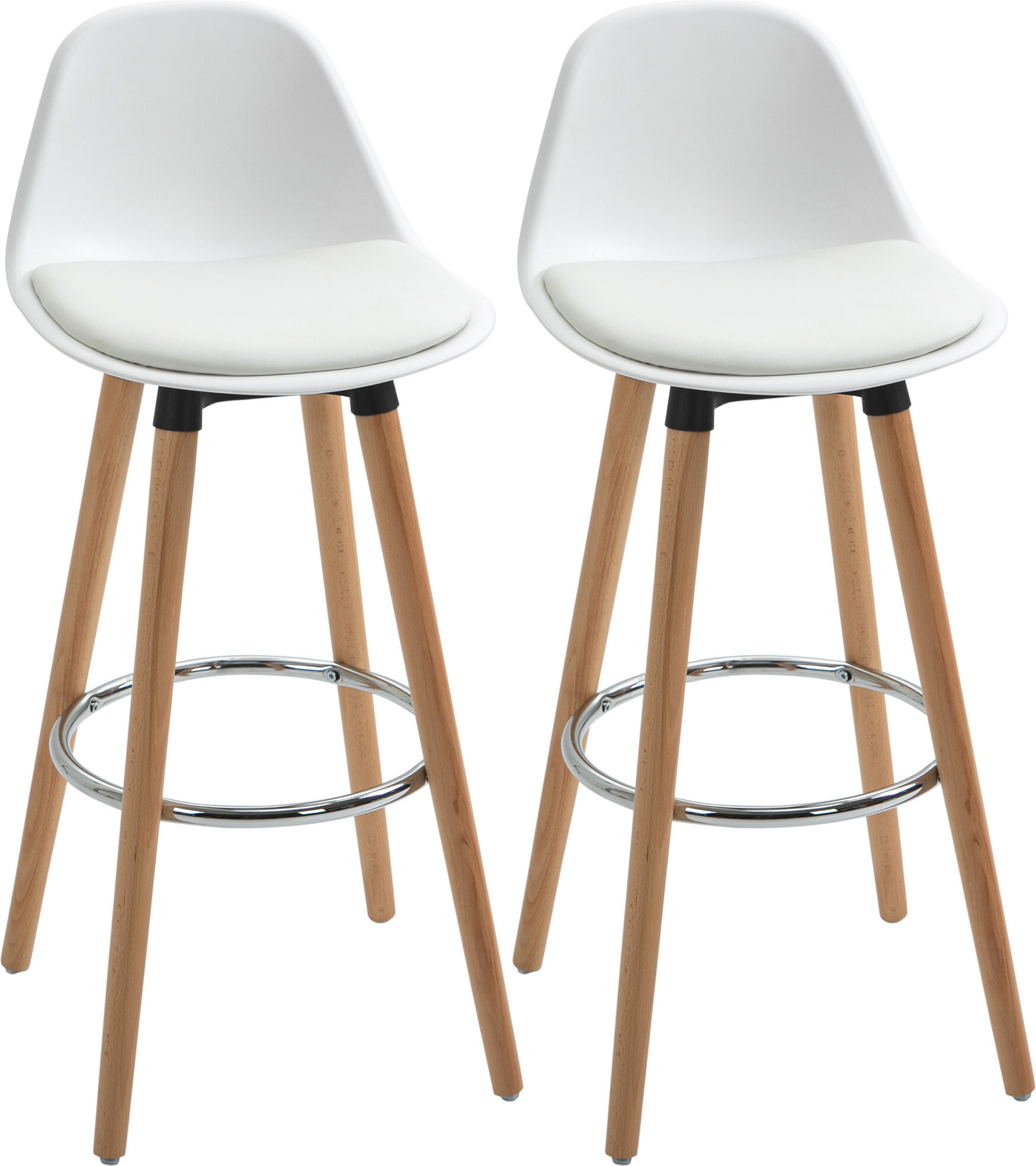 HOMCOM Lot de 2 tabourets de bar style scandinave hauteur 70 cm avec pieds en bois et repose-pieds en acier - blanc