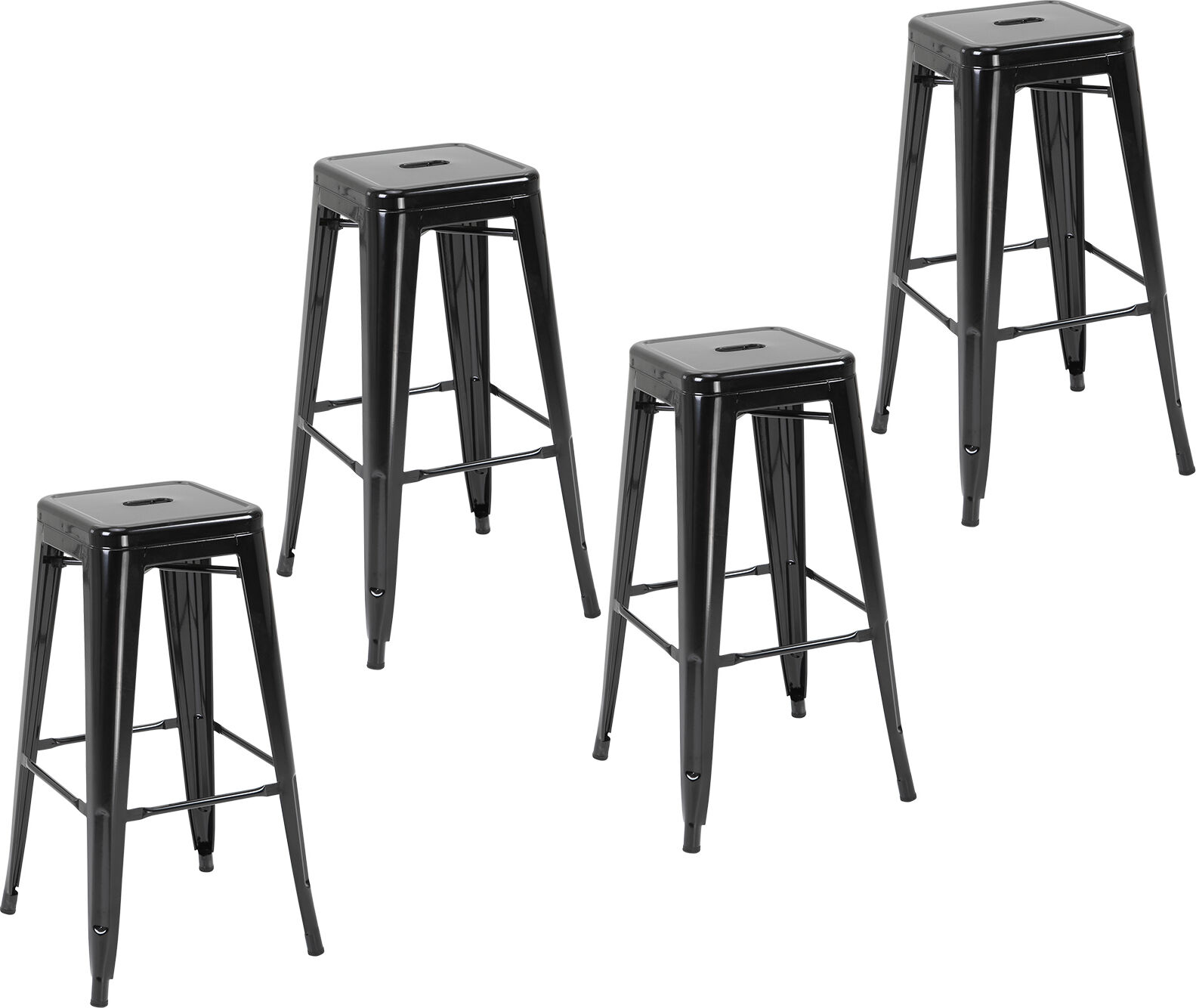 HOMCOM Lot de 4 tabourets de bar chaise de bar Industriel empilables Hauteur Assise 76 cm métal Noir