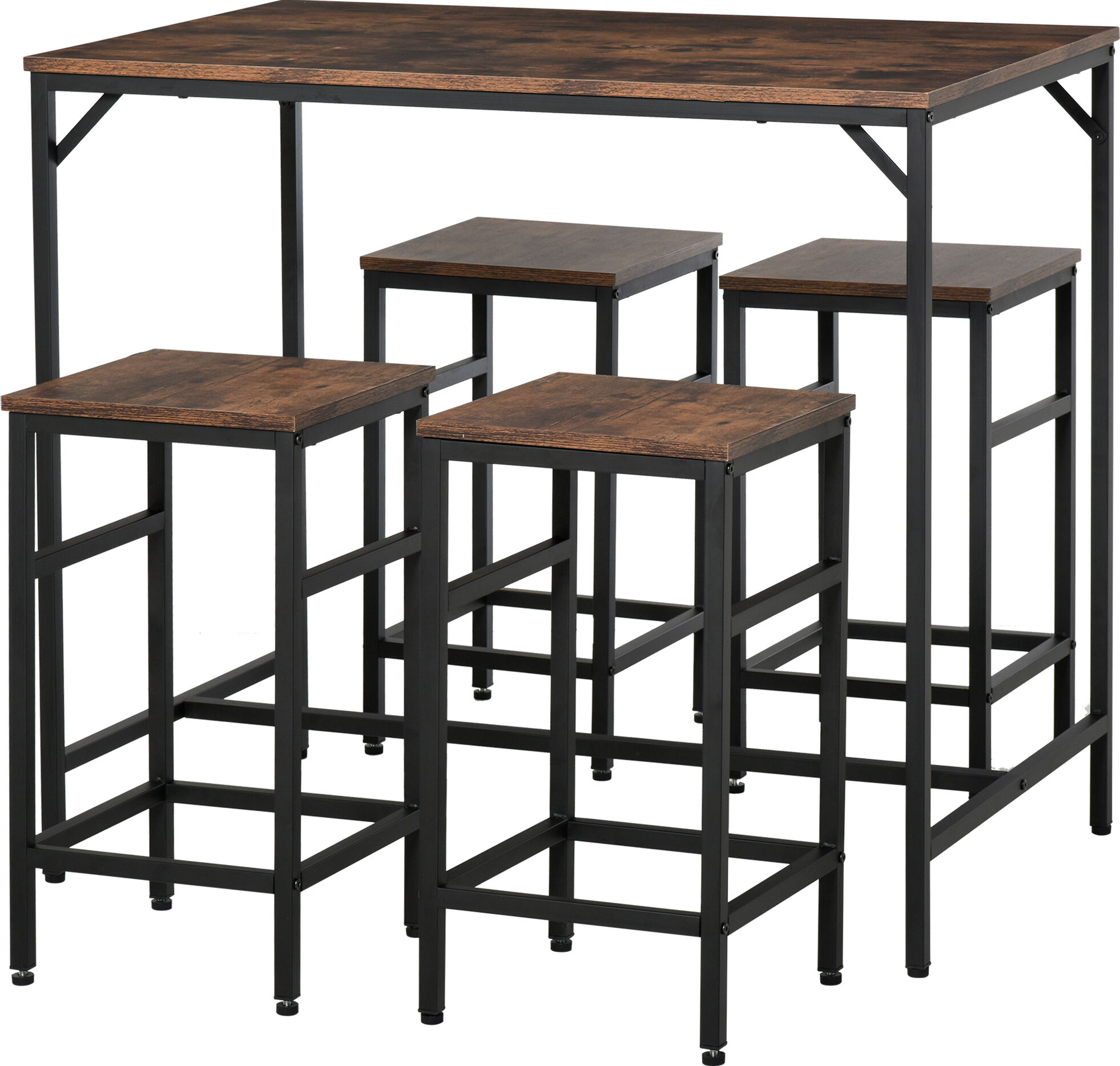 HOMCOM Ensemble table de bar industriel + 4 tabourets repose-pieds en bois couleur chêne cadre en métal noir