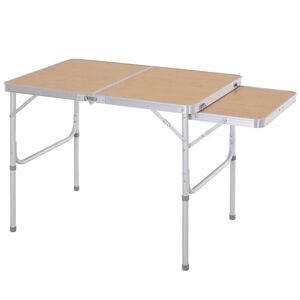 Outsunny Table de camping pliable aluminium table pique niques portable hauteur réglable plateau latéral extensible MDF 90 x 60 x 70 cm bambou