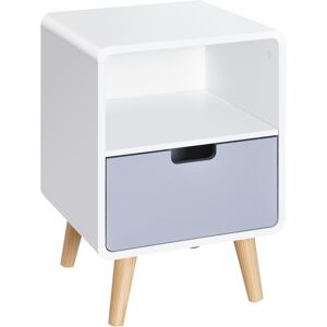 HOMCOM Chevet table de nuit design scandinave 40L x 38l x 58H cm tiroir + niche bois massif pin MDF blanc bleu gris