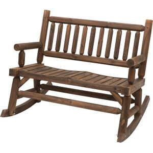 Outsunny Banc à bascule de jardin 2 places style rural chic dossier assise à lattes et accoudoirs 112 x 67 x 93 cn brun rustique