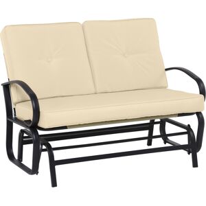 Outsunny Banc à bascule de jardin 2 places design contemporain grand confort accoudoir dossier métal beige