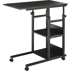 HOMCOM Table d'appoint Bout de canapé Table roulante Table de Lit pour Ordinateur Portable Hauteur réglable - 2 étagères intégrées - cadre métal Noir