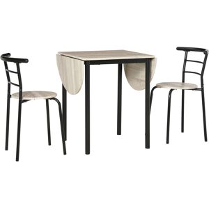 HOMCOM Ensemble table ovale extensible et 2 chaises - table à rabats - métal et MDF - noir et naturel