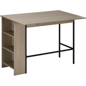 HOMCOM Ilot centra table de bar plateau latéral  rabattable et 3 étagères 120 x 76 x 91,4 cm gris clair