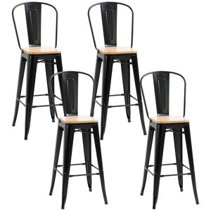 HOMCOM Lot de 4 tabourets de bar chaises de cuisine Industriel avec dossier repose-pied Hauteur Assise 76 cm Bois Clair