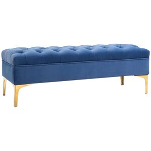 HOMCOM Banc banquette capitonnée bout de lit style classique chic dim. 118L x 45l x 42H cm piètement métal doré velours bleu