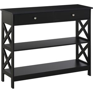 HOMCOM Table console table d’entrée avec 2 tiroirs 2 étagères style moderne élégant panneaux MDF 100 x 30,5 x 80 cm noir