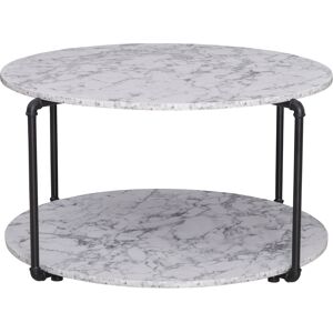 HOMCOM Table Basse Table de salon ronde avec étagère dim. Ø 80 x 45H cm panneaux particules Imitation marbre Blanc métal Noir