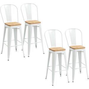 HOMCOM Lot de 4 tabourets de bar industriel avec dossier repose-pied hauteur assise 76 cm métal blanc