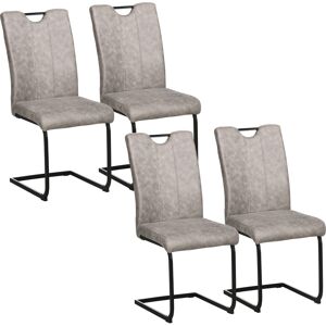 HOMCOM Lot de 4 chaises de salle à manger revêtement microfibre avec pieds luge en acier et poignée 43 x 58,5 x 96,5 cm gris