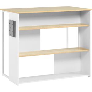 HOMCOM Ilot de cuisine 3 étagères de style moderne et porte-couteaux en acier inoxydable 105 x 65 x 90 cm blanc et naturel