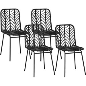 HOMCOM Lot de 4 chaises de salle à manger design bohème en résine tressée imitation rotin et piètement métal - 44 x 58 x 85 cm