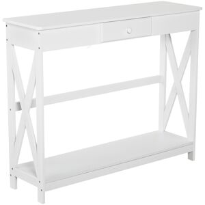 HOMCOM Console Style Table de Drapier Néo-Rétro Tiroir + Étagère 100 x 30 x 81 cm MDF Blanc aosom france