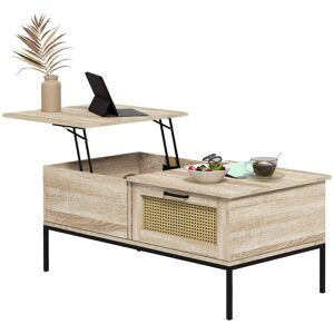 HOMCOM Table basse avec plateau relevable table de salon avec 2 grands tiroirs cadre en acier 106 x 56,3 x 48 cm naturel