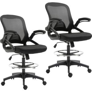 Vinsetto Lot de 2 fauteuils de bureau chaise de bureau assise haute réglable dim. 64L x 60l x 106-126H cm maille respirante noir