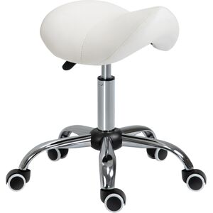 HOMCOM Tabouret de massage tabouret selle ergonomique pivotant 360° hauteur réglable revêtement similicuir base métal chromé 52 x 53 x 61 cm beige