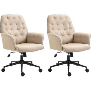 Vinsetto Lot de 2 fauteuils de bureau chaise de bureau hauteur réglable roulettes pivotant 360° tissu chanvre beige