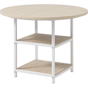 HOMCOM Table de salle à manger ronde cuisine avec 2 étagères pour 4 à 6 personnes Ø 100 x 76 cm aspect bois naturel et blanc