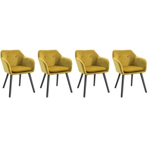 HOMCOM Chaises de Salle à manger Chaises de Visiteur scandinave - Lot de 4 - Pieds effilés Bois Noir - Velours Jaune