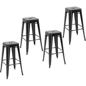 HOMCOM Lot de 4 tabourets de bar chaises hautes style industriel empilables hauteur assise 76 cm métal Noir