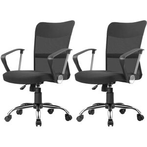 Vinsetto Lot de 2 fauteuils de bureau chaise de bureau réglable pivotant 360° fonction à bascule lin maille respirante noir