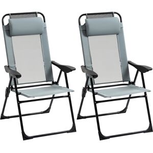 Outsunny Lot de 2 chaises de jardin set basic de 2 chaises pliantes chaise de camping accoudoir dossier réglable en 5 positions