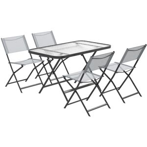 Outsunny Ensemble de jardin 4 chaise + 1 table salon de jardin 5 pièces pilables chaises textilènes plateau en verre trempé gris