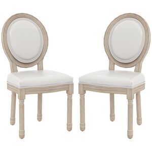 HOMCOM Lot de 2 chaises de salle à manger médaillon style Louis XVI bois massif patiné assise revêtement synthétique crème