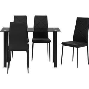 HOMCOM Ensemble de table à manger avec 4 chaises plateau en verre trempé, pieds en acier, pour cuisine salon noir