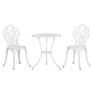 Outsunny Ensemble salon de jardin 2 places 2 chaises + table ronde fonte d'aluminium imitation fer forgé blanc - Publicité