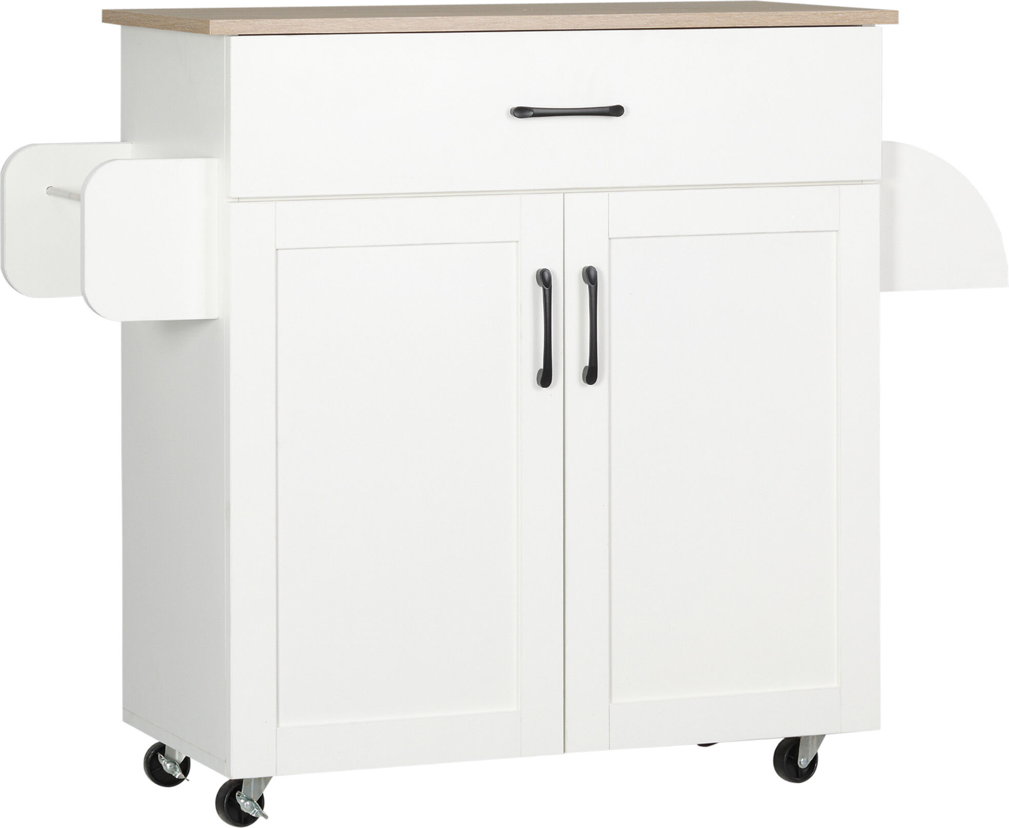 HOMCOM  meuble cuisine  à roulettes multi-rangements 1 tiroirs 1 placard 2 portes avec étagère réglable porte-torchons et porte-épices - MDF blanc