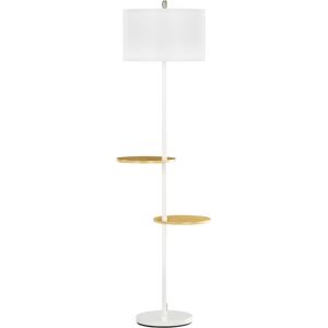 HOMCOM Lampadaire sur pied abat-jour en tissu 2 étagères rondes en bois interrupteur au pied culot E27 163 cm blanc   Aosom France