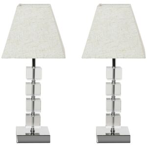 HOMCOM Lot de 2 lampes en cristal - lampe de table design contemporain - Ø 20 x 47H cm - abat-jour polyester blanc beige
