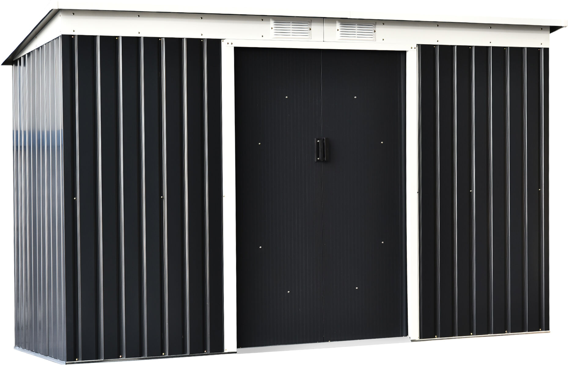 Outsunny Abri de Jardin remise à outils en acier galvanisé avec portes coulissantes, dim. 280L x 130l x 172H cm, noir-AOSOM.fr