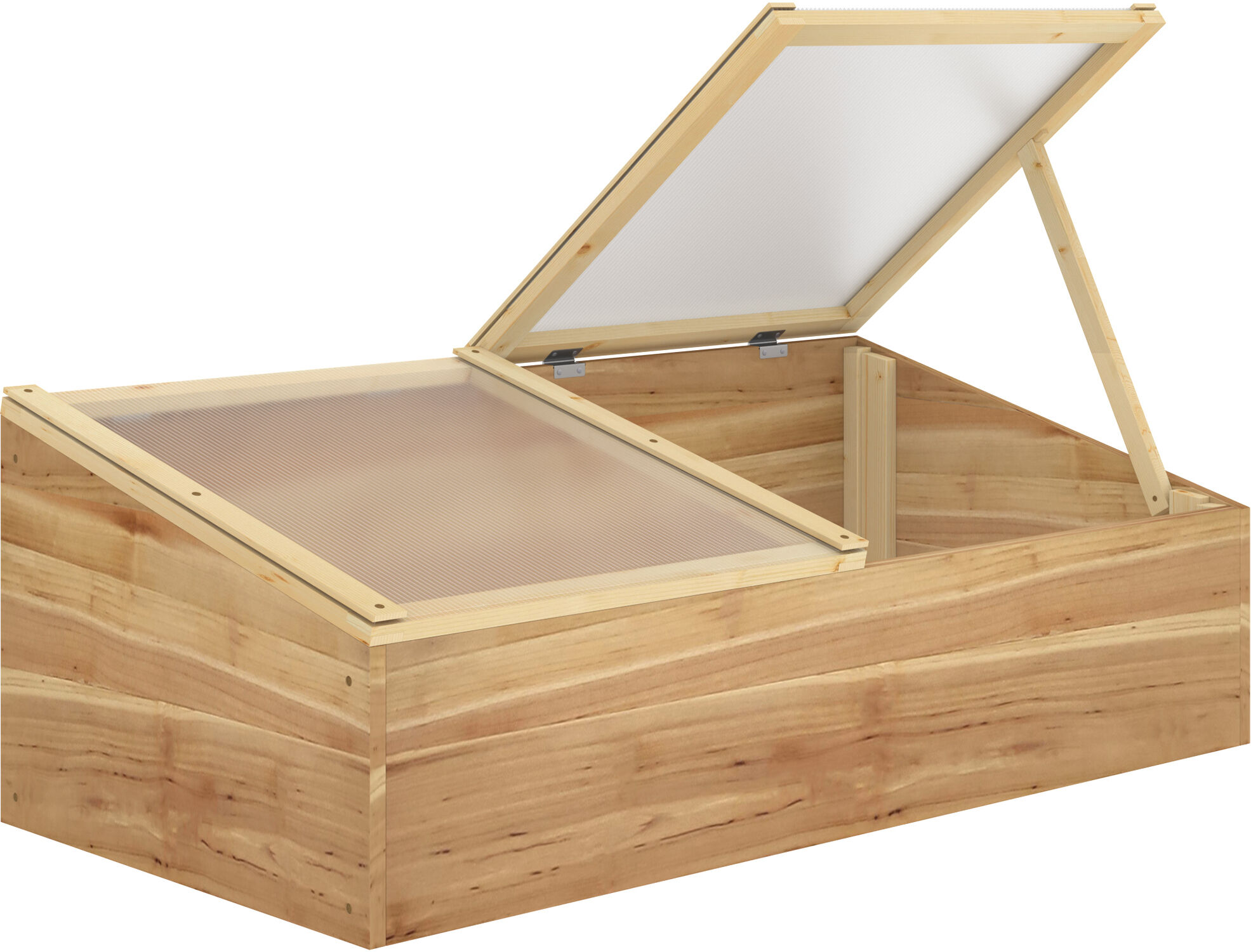 Outsunny Mini serre de jardin avec 2 toits ouvrables panneaux de polycarbonate bois sapin bois naturel 100 x 50 x 36 cm-AOSOM.fr