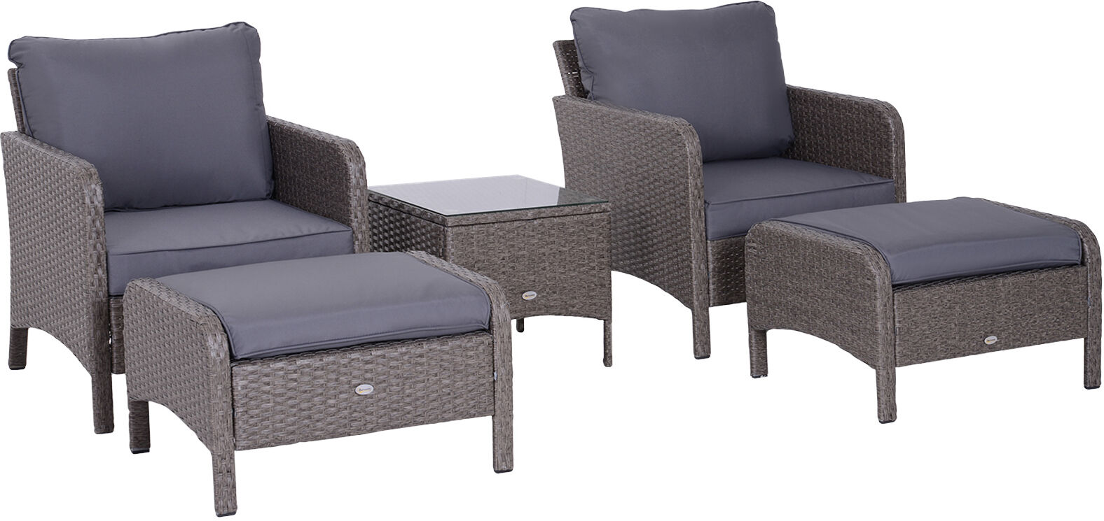 Outsunny Lot de 2 fauteuils de jardin grand confort repose-pied table basse résine tressée imitation rotin coussins gris