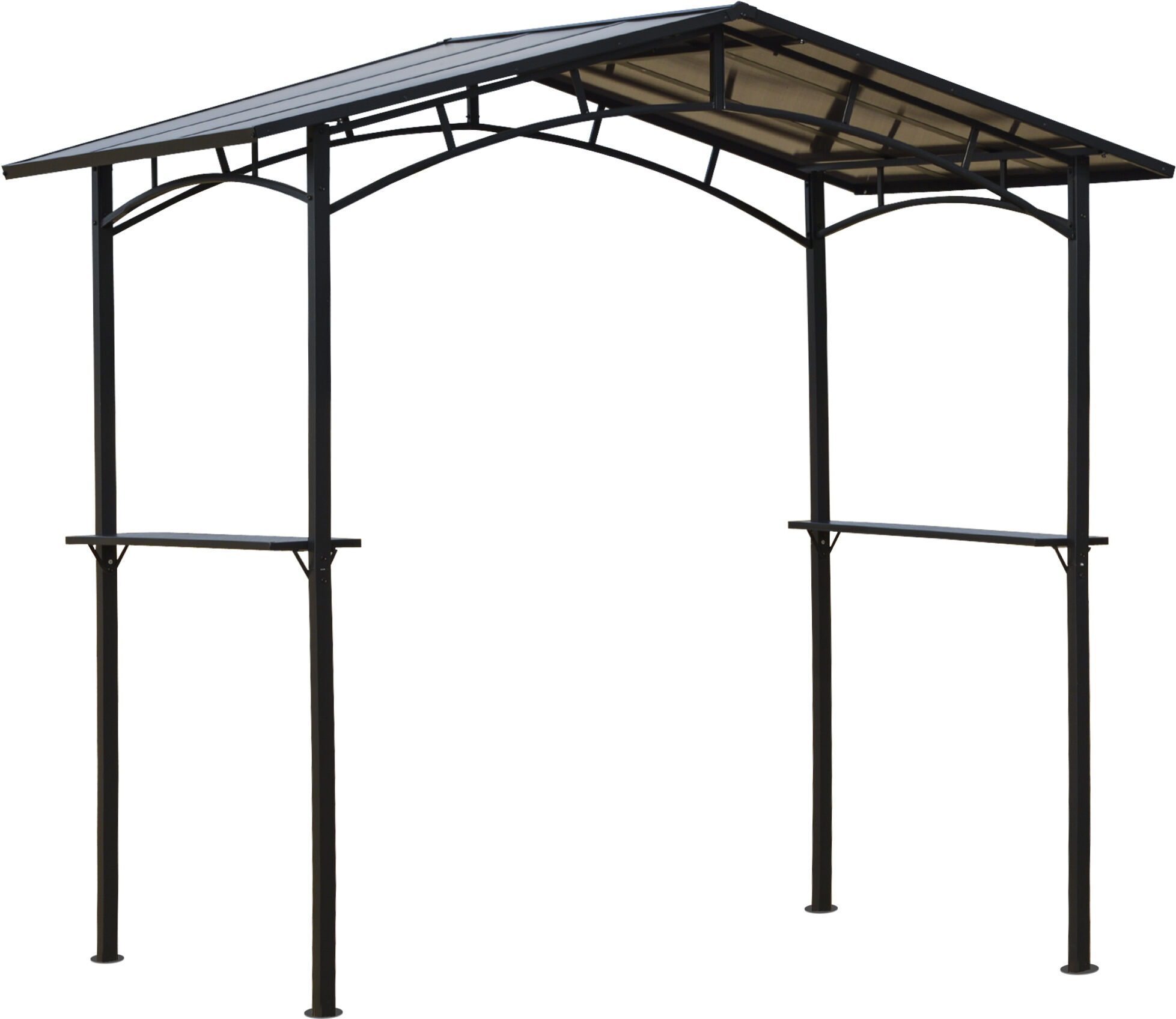 Outsunny Pavillon jardin abri barbecue steakhouse 2 étagères toit de barbecue dim. 2,46L x 1,49l x 2,30H m - alu. métal noir toit polycarbonate